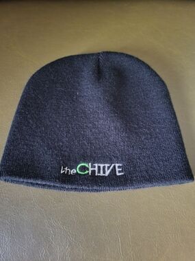 The Chive Black Knit Beanie with Embroidered Logo